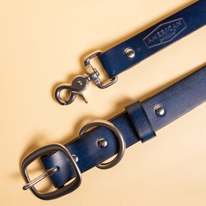 leather dog collar and leash made in the USA by toe beans and American Artisan