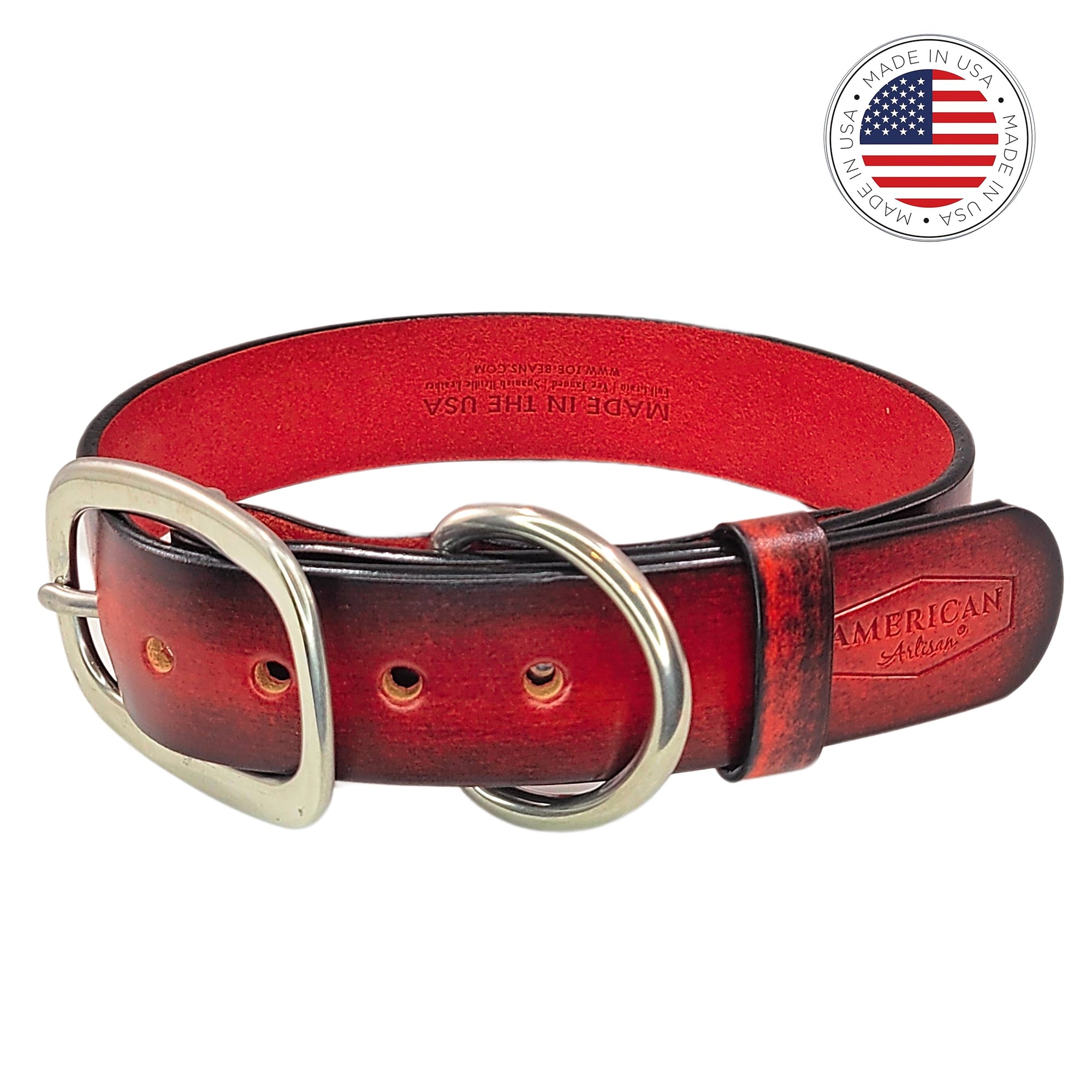 leather dog collar red by toe beans